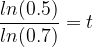 \dpi{120} \frac{ln(0.5)}{ln(0.7)}=t